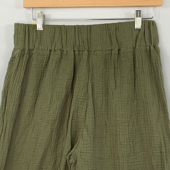 One 5 One Wide Leg Pants Women Small Green Straight Leg Elastic Waist Cotton - Picture 4 of 11